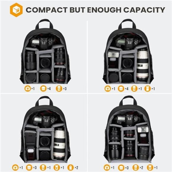 Camera Backpack Bag Small - Professional DSLR Camera Bag with Waterproof Cover - Picture 2 of 7